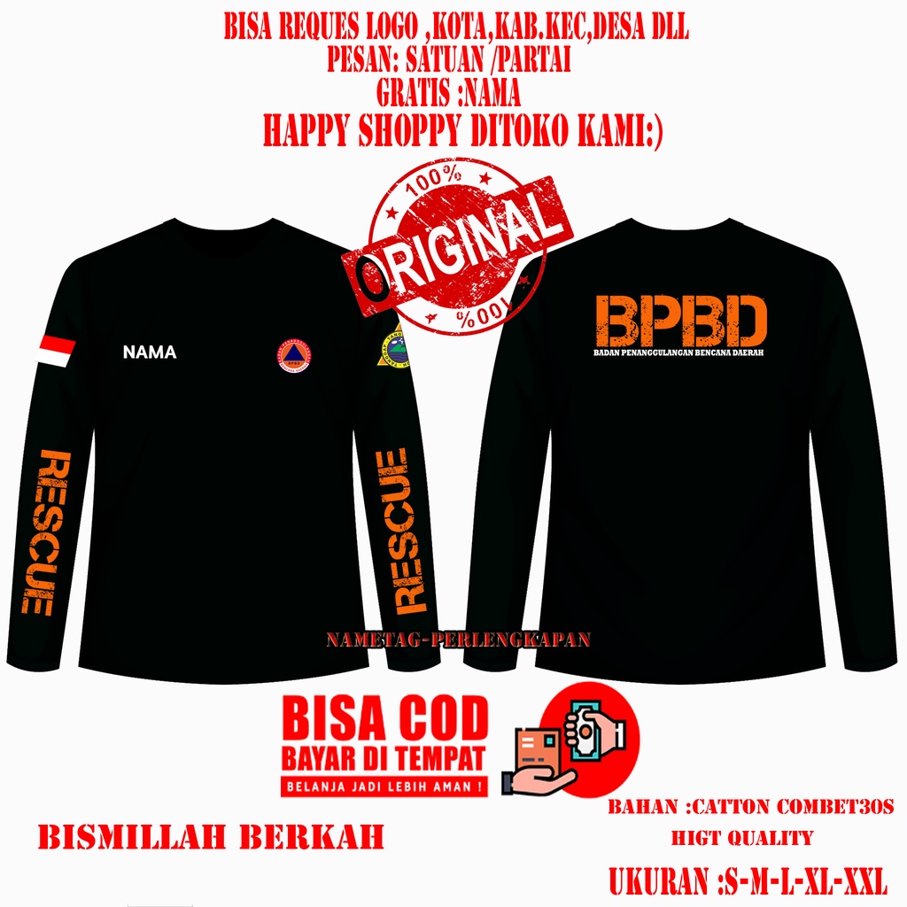 Kaos BPBD Lengan Panjang/Lengan Pendek |Bahan Combet30s