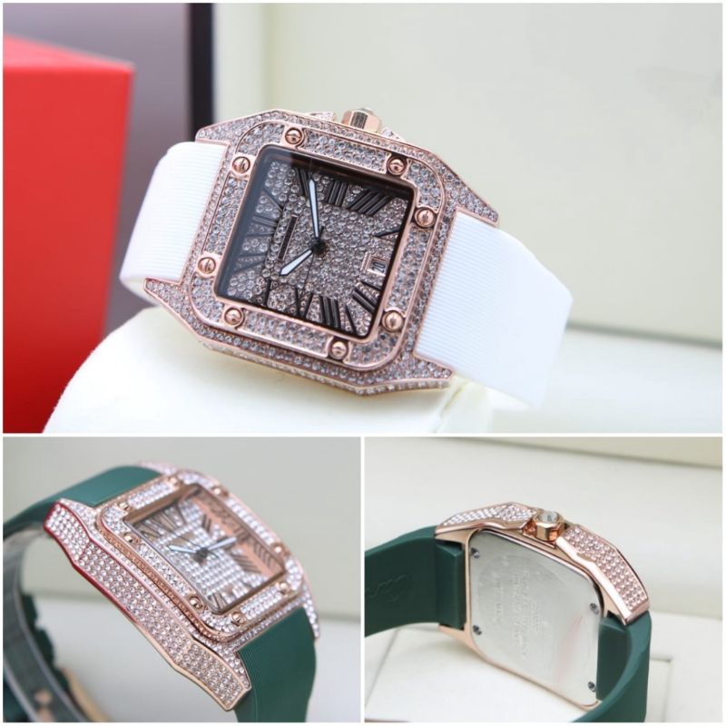 JAM TANGAN WANITA CARTIER RUBBER DIAMOND TANGGAL AKTIF DIAMETER 3.5CM||JAM TANGAN FASHION WANITA