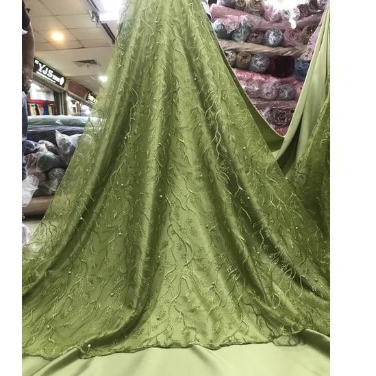 [266] Kain bahan tille akar padi mutiara / bahan brokat kebaya ( tile padi). Kualitas Premium