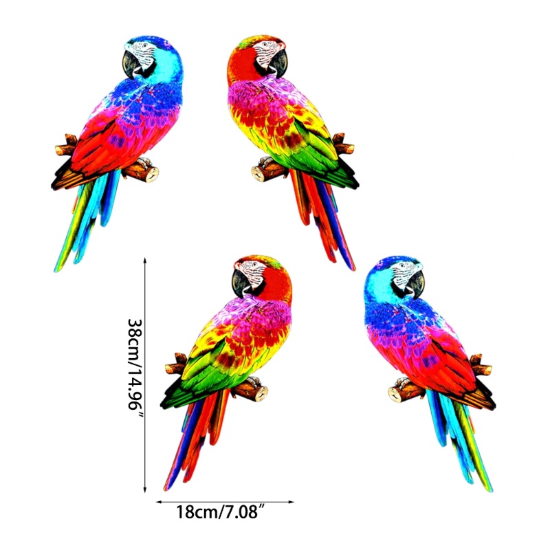 4pcs Patung Burung Beo Warna-Warni Bahan Logam Ukuran 15 Inch Untuk Dekorasi Dinding