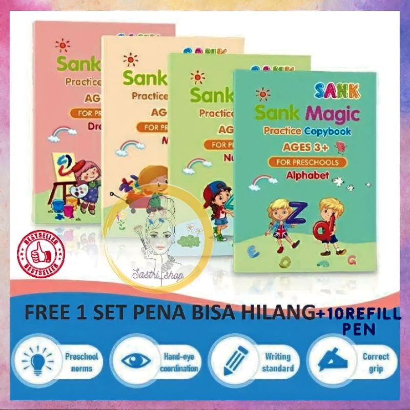 

Sank Magic Book Buku Belajar Menulis Dan Menggambar 4 Buku Dan 1 Pen+10refil Per Set