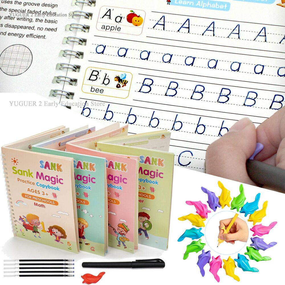 (COD) FREE REFILL TINTA 5 PCS !!! 4 in1 Sank Magic Practice Book /Buku Panduan Belajar TK / Buku Belajar Menulis TK 1 SET ISI 4 BUKU + PULPEN Copybook Kid's English Learning Calligraphy