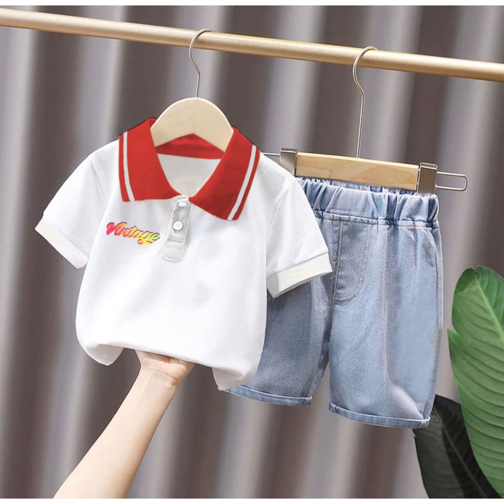 BISA COD JUAL SETELAN ANAK-ANAK USIA 1-5 TAHUN BERMODEL POLO MOTIF TULISAN VINTAGE 1988 - BAHAN BAJU POLO KATUN CELANAN DENIM - FASHION ANAK PEREMPUAN DAN LAKILAKI SIMPLE TRANDY TERLARIS KELUARAN TERBARU