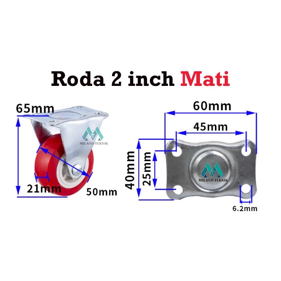 Roda 2 inch PVC Merah &amp; HitamFurniture Etalase Troli Kastor Roda caster