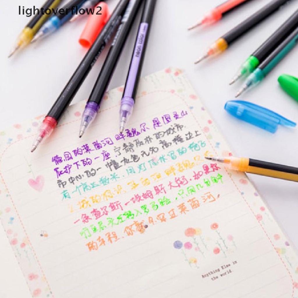 (lightoverflow2) 12pcs / Set Pulpen Gel Warna Pastel Glitter Metalik Untuk Stationery Pelajar / Kantor