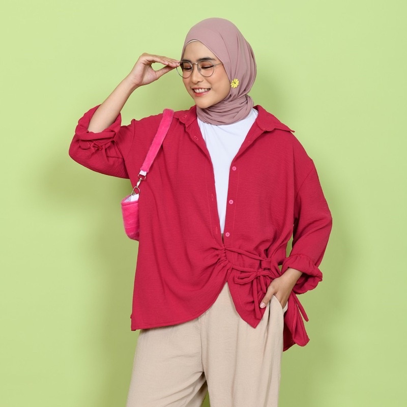 RD FASHION -  Naia Shirt Cringkle – Kemeja Kringkel Serut – Atasan Wanita – Kemeja Tangan Panjang Fuschia