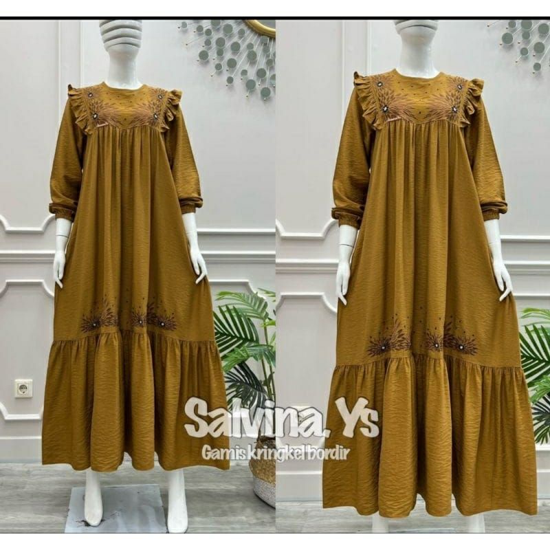 Gamis salvina ori kringkel bordir kembang