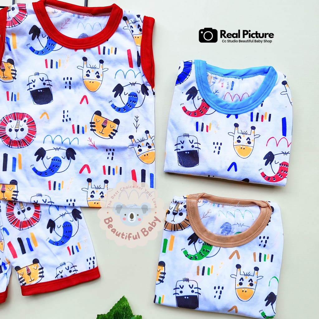 Setelan Baju Bayi Kutung 3-12 Bulan Motif Animals Savannah / Setelan Baju Bayi Singlet &amp; Celana Pendek / Kaos Oblong Bayi / Baby.ou