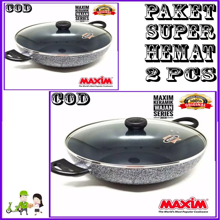 MAXIM CERAMIC WOK 30 CM TUTUP KACA ORI + 30CM DEEP WOK TUTUP KACA ORI BERGARANSI RESMI MANTAP