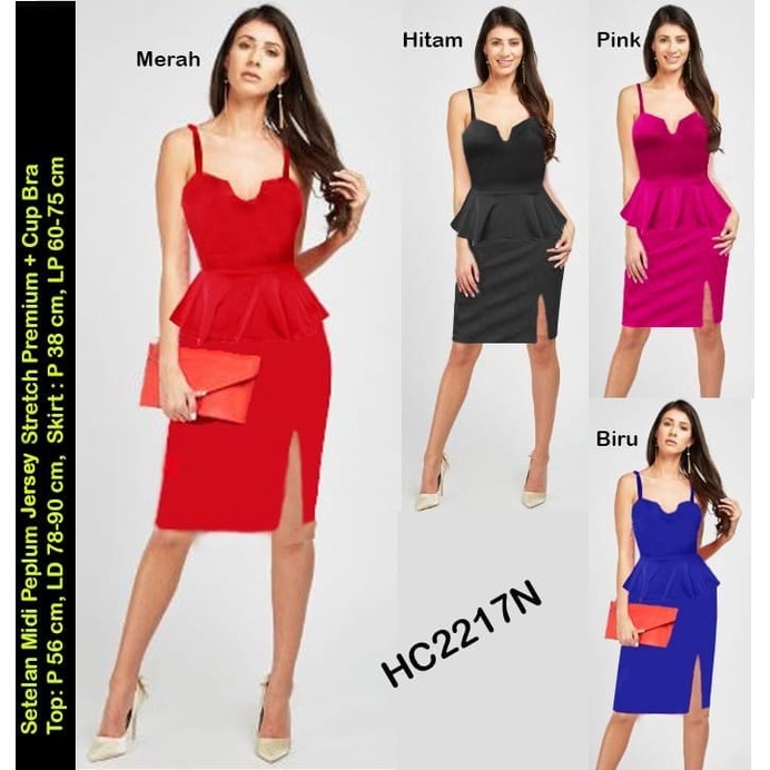 HC2217N  Setelan Midi Jersey Cup Bra + Peplum Belah Depan Stretch / Midi dress / Setelan midi seksi / Stelan midi sexy jersey