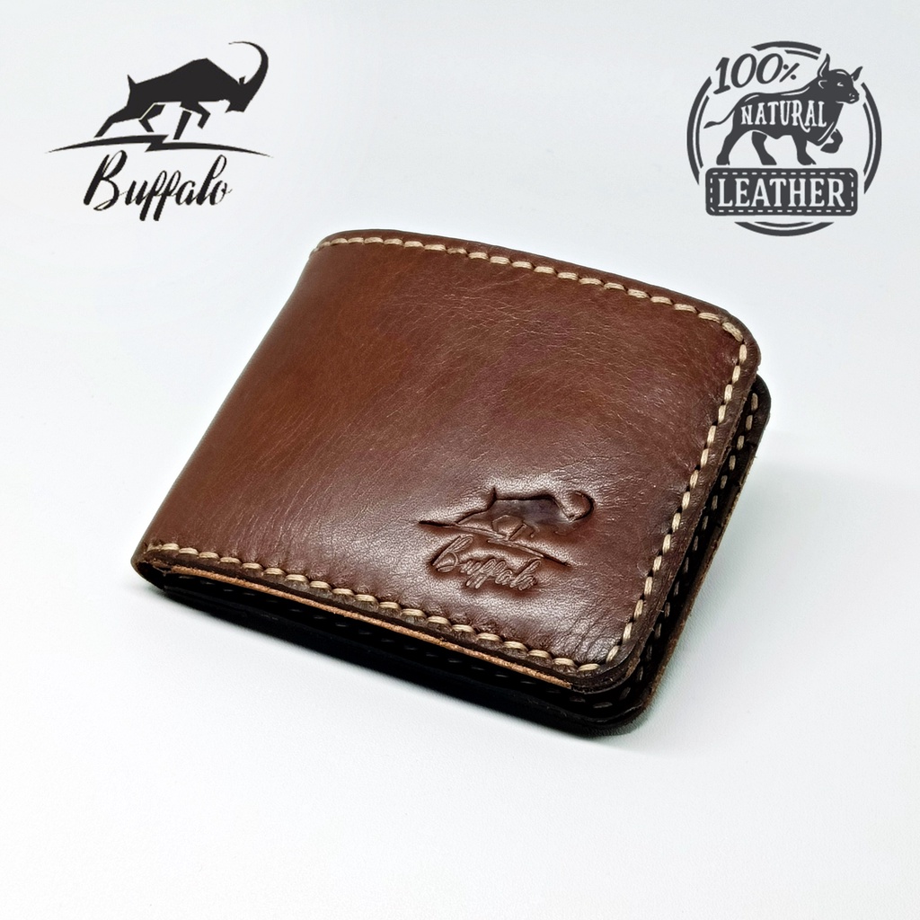 Buffalo Dompet Pria 100% FULL KULIT Asli Model Lipat Handmade Classic Vintage Brown