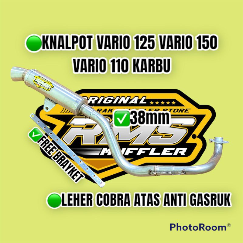 KNALPOT RMS MUFFLER VARIO 125 VARIO 150 VARIO 110 KARBU LEHER COBRA 38MM JALUR ATAS ANTI GASRUK DRAG