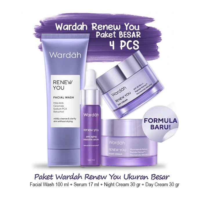 PAKET WARDAH RENEW YOU BESAR( Day 30gr,Night 30gr,Serum,Facial wash)/Wardah/Paket Wardah