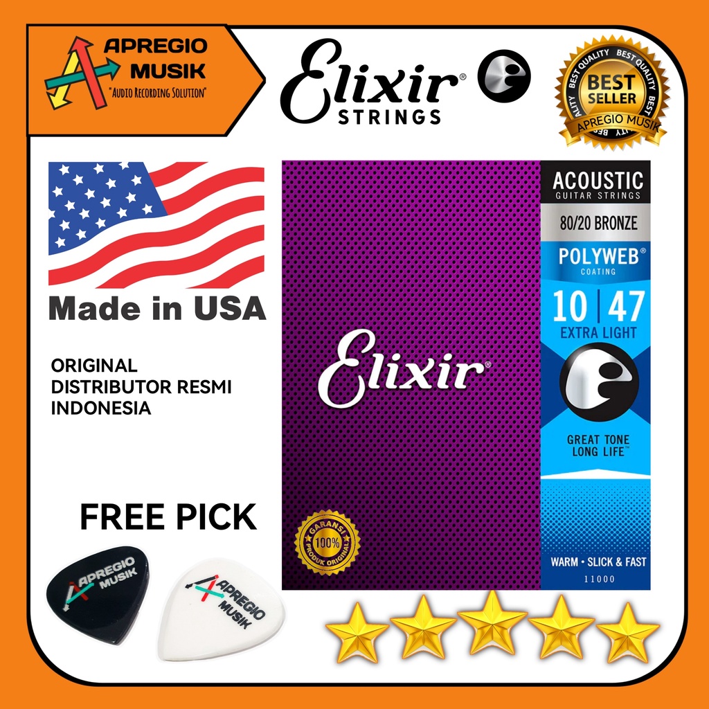 ELIXIR POLYWEB Acoustic String 80/20 Bronze Senar Gitar Akustik Elixir ORIGINAL USA