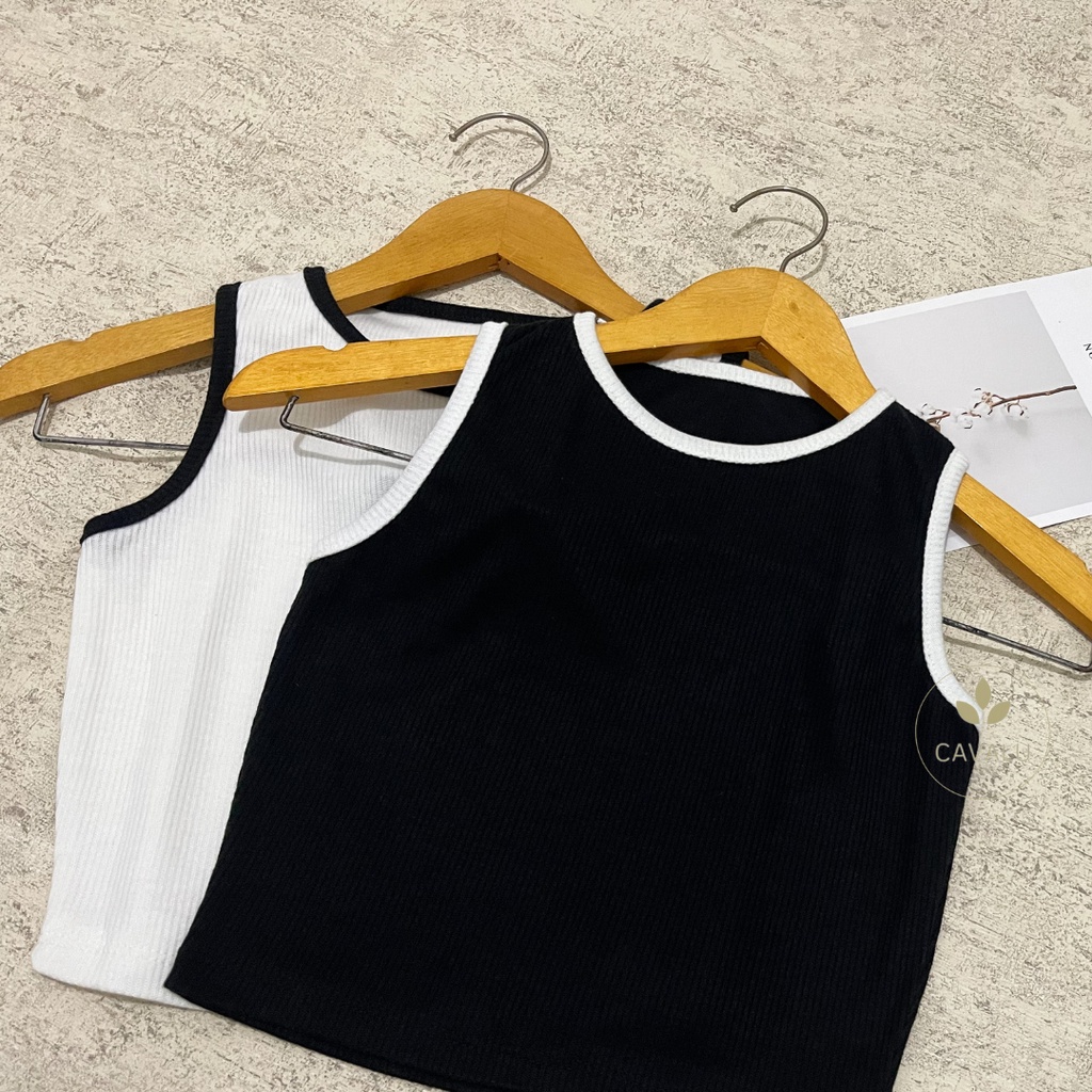 CAVALU Basic Knit Tank Top Kombinasi Korean Tanktop Crop Top Baju Atasan Wanita 121