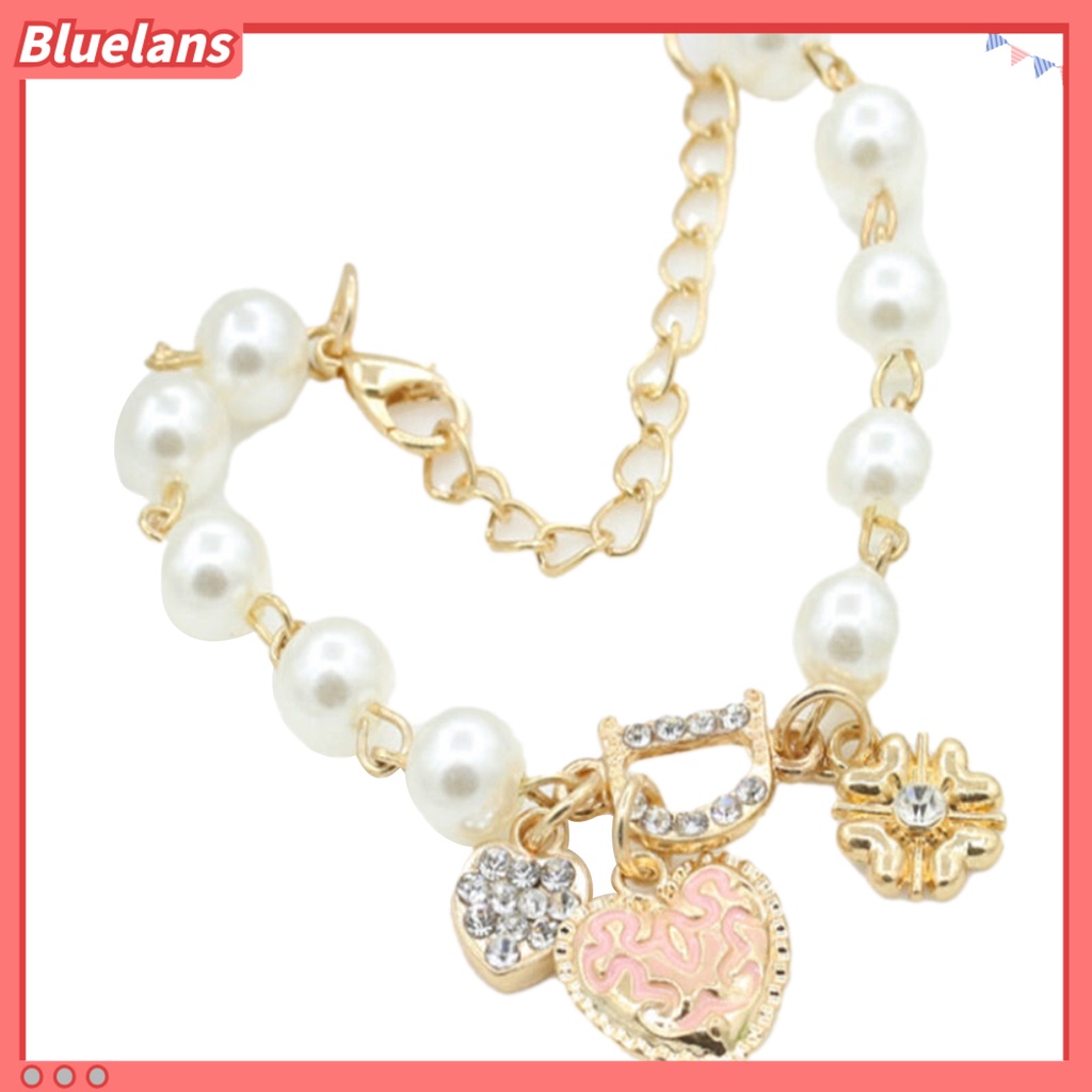Bluelans Women Fashion Love Heart Pendant D Letter Rhinestone Faux Pearl Chain Bracelet Party