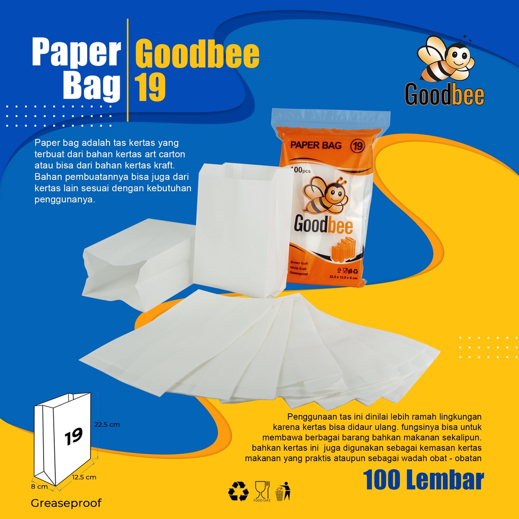 

Goodbee Paper Bag Kode 19 - Greaseproof - Kantong Kertas Goodbee Grease proof - 100pcs