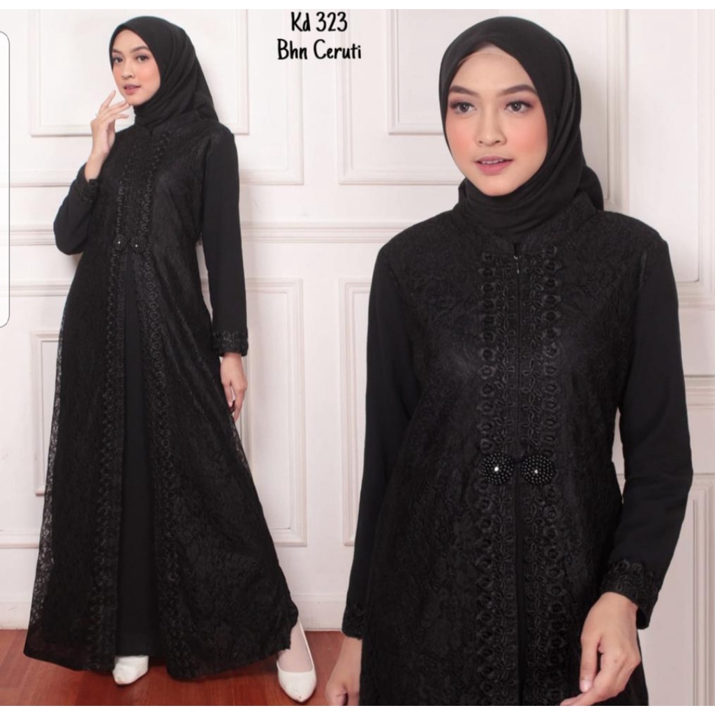 Gamis Hitam &amp; Putih Wanita BAhan SERUTI BURKAT