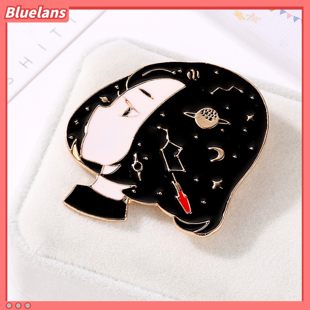 Bros Pin Enamel Desain Kartun Potret Perempuan Untuk Dekorasi Jeans Mantel Syal