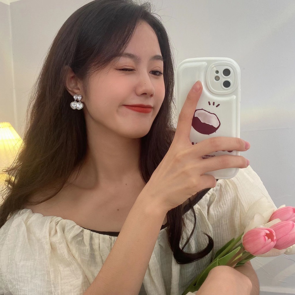 Anting Zircon Bentuk Hati Ganda Untuk Aksesoris