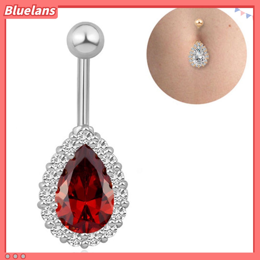 Bluelans Women Water Drop Rhinestone Barbell Belly Button Navel Ring Piercing Jewelry