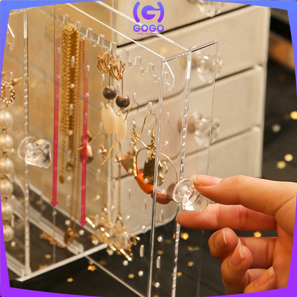 GOGO-K136 Kotak Perhiasan Tingkat 4 Laci Rak Acrylic Organizer Anting Cincin Anti Debu / Tempat Penyimpanan Aksesoris Kalung Wanita Rak Kosmetik Multifungsi