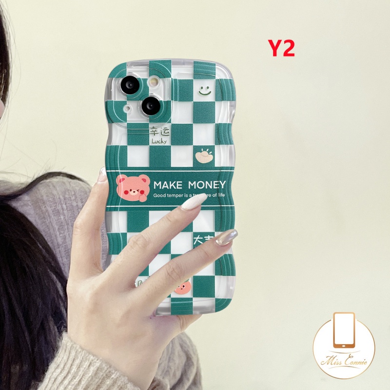 Casing Tepi Bergelombang Redmi 12C 9T 10 9 9A 10A A1 A1+9C NFC Redmi Note9 8 Note 11 Pro+10 Note 10s 11s Note 10 Pro Max Plus Simple Couples Checkerboard Bear Rabbit Soft Tpu Back Cover