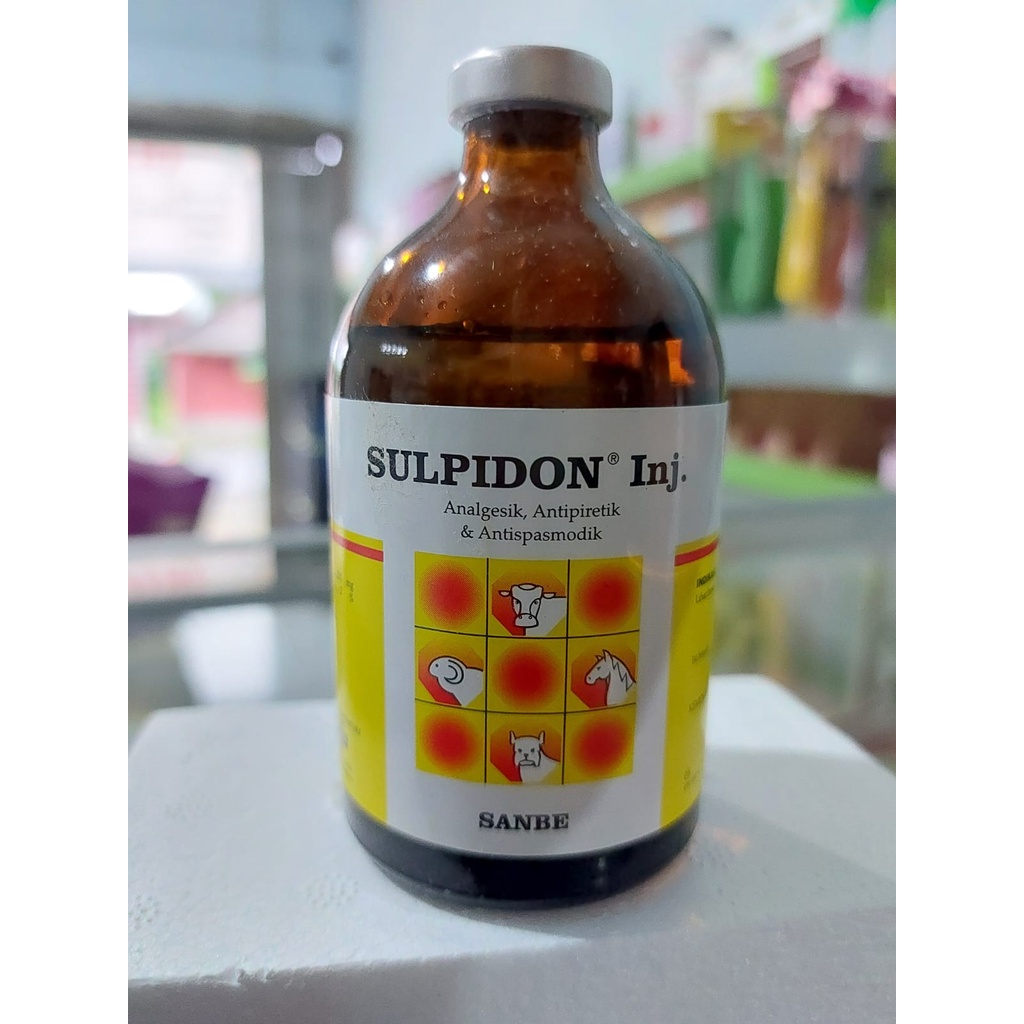 SULPIDON Inj SANBE 100ml obat analgesik penghilang nyeri, panas, hewan kejang pada sapi
