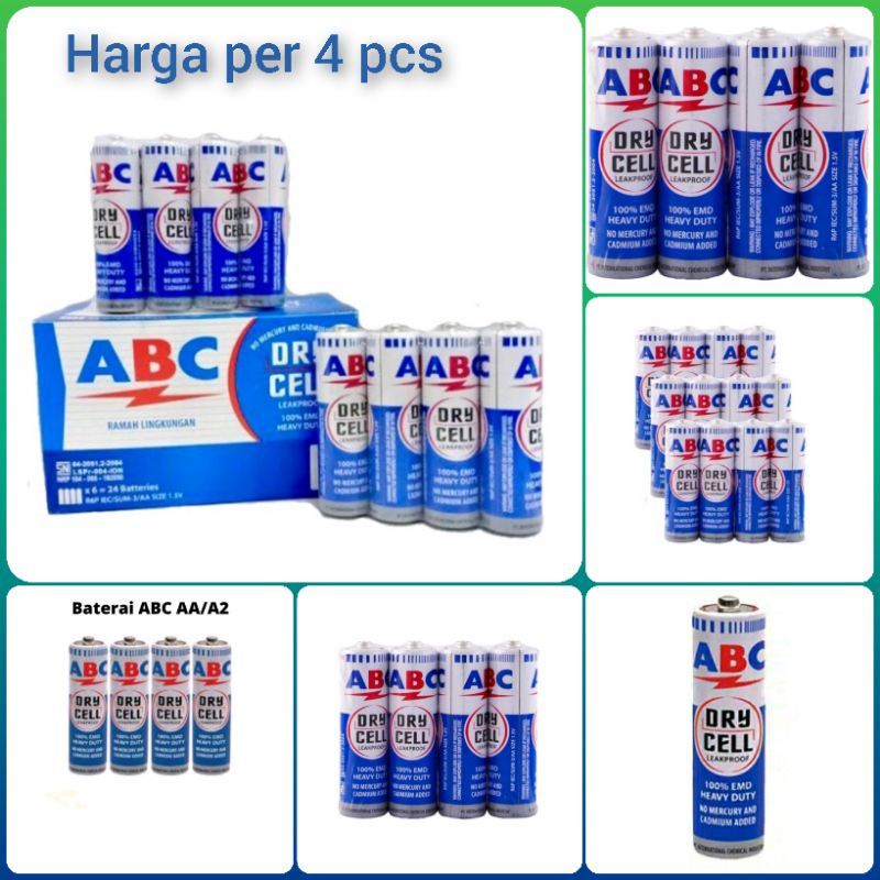 4Pcs-Baterai ABC AA-Batre A2-Batrai ABC AA Biru