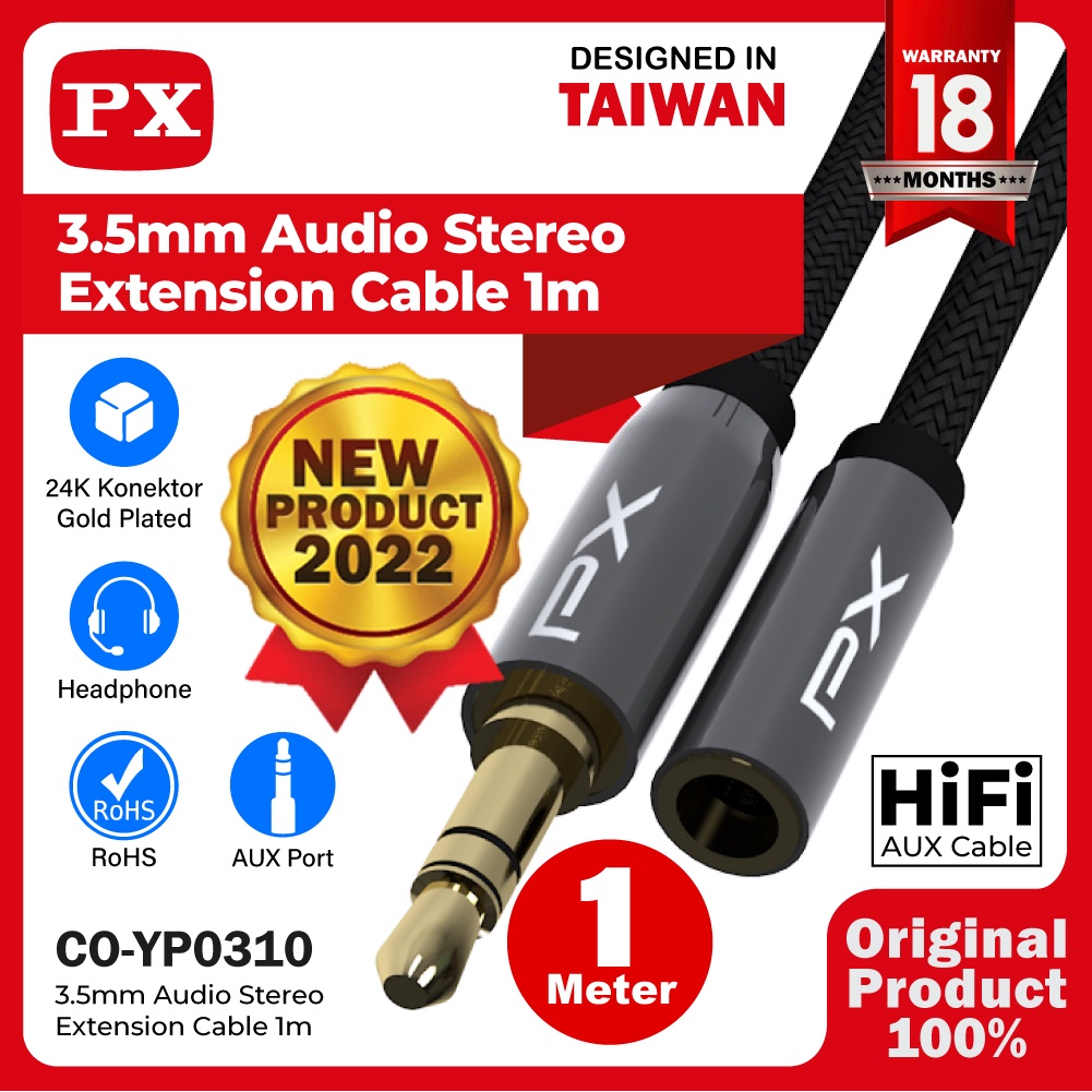 KABEL AUDIO AUX MINI 3.5MM MALE FEMALE STEREO TRS 1M PX CO-YP0310