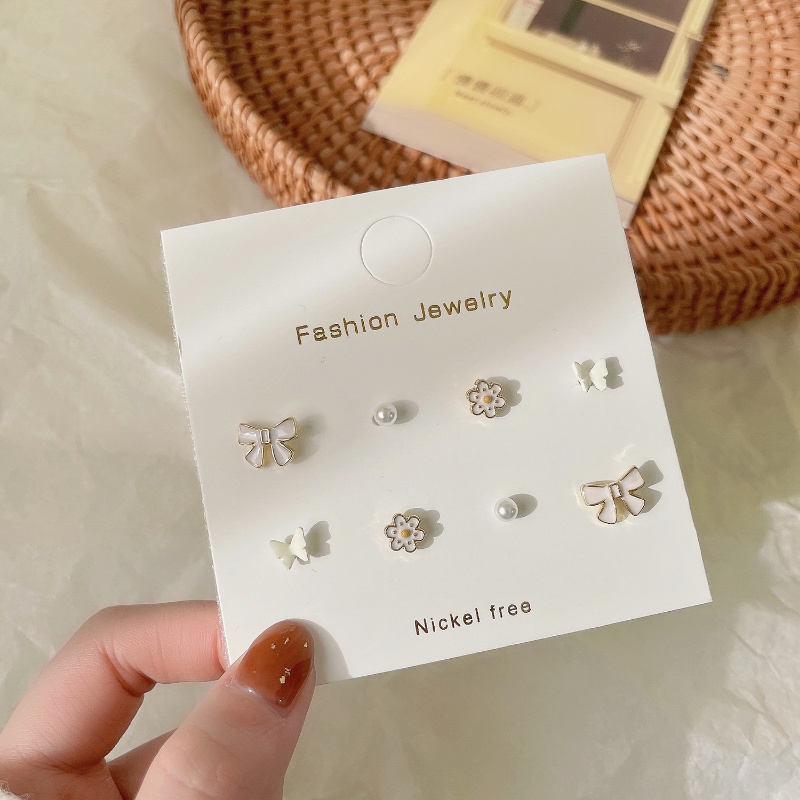 We Flower 6 Pasang Anting Tusuk Silver s925 Gaya Korea Desain Kupu-Kupu / Hati / Geometri Hias Mutiara Untuk Wanita