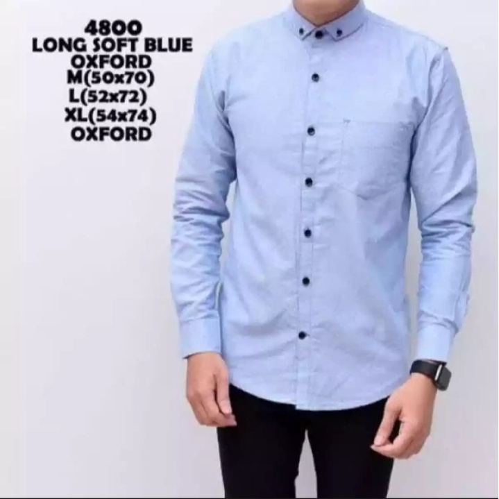 kemeja panjang pria cowok gatlemen cowok biru navy dongker polos formal kantor-Soft Blue