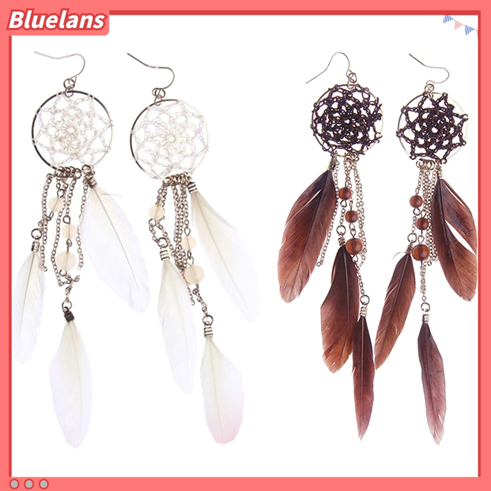 Anting Kait Gantung Desain Dream Catcher Hias Manik-Manik Rumbai Untuk Wanita