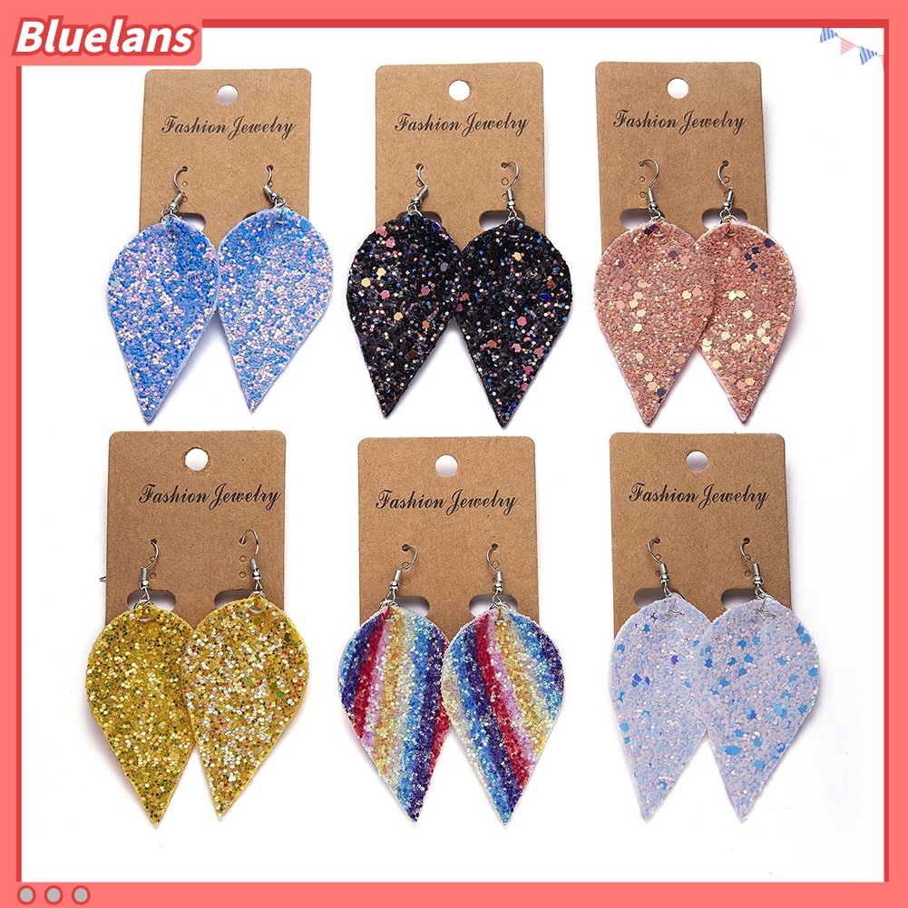 Anting Kait Gantung Wanita Desain Tetesan Air Hias Sequin Berkilau Gaya Punk Untuk Hadiah