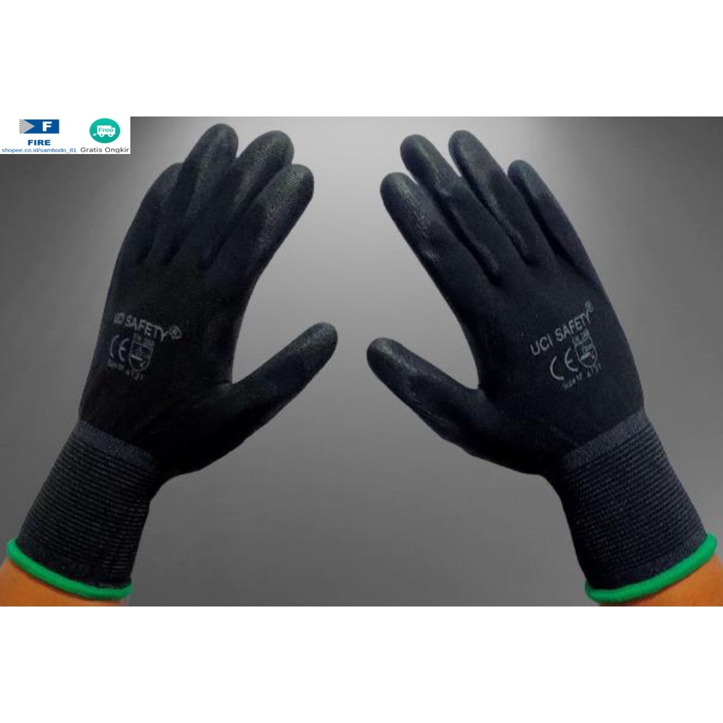 Sarung Tangan Hitam Black Hand Gloves Mekanik Montir Berkebun Tukang Telapak Tangan dilapisi karet Bahan Nylon Polyester Elektronik Assembly Static Multi Purpose Polyurethane Kerja Palmfit Safety Gloves Security Dilapisi Karet
