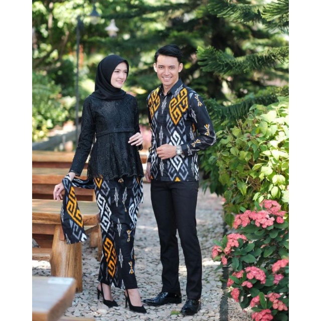 BAJU BATIK COUPLE KEBAYA BRUKAT WARNA HITAM BAJU PASANGAN SARIMBIT KONDANGAN TERBARU