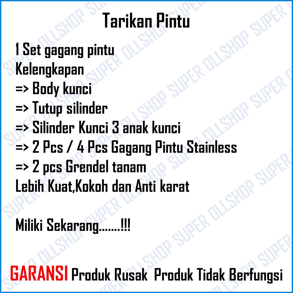 Handle Pintu Rumah Minimalis Tarikan Gagang Stainless 1 Set Hendel Pegangan 2 Daun Pintu Kupu Tarung Door Pull Termurah