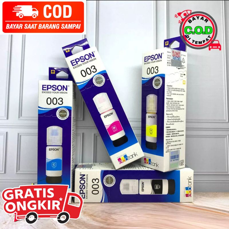 Satu Set Tinta 003 Epson Support Printer Epson : L1110 L3100 L3210 L3110 L3150 L5190