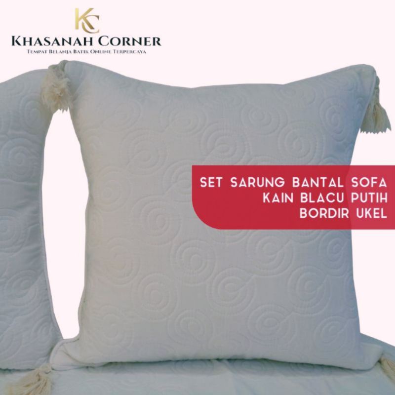 Set Sarung Bantal Sofa Kursi Taplak Meja Batik Katun Warna Putih Ukel Tua Muda Kombinasi Bordir Polo