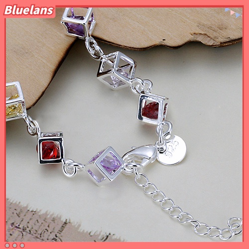 Bluelans Fashion Women Silver Plated Cube Colorful CZ Bracelet Bangle Jewelry Gifts