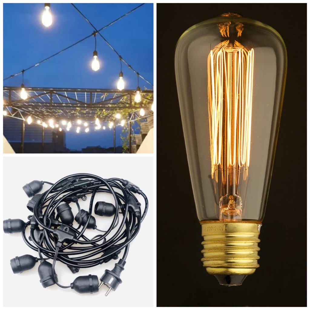Paket Kabel Gantung 10 Meter 10 Fitting + 10 Filamen 4 Watt ST64