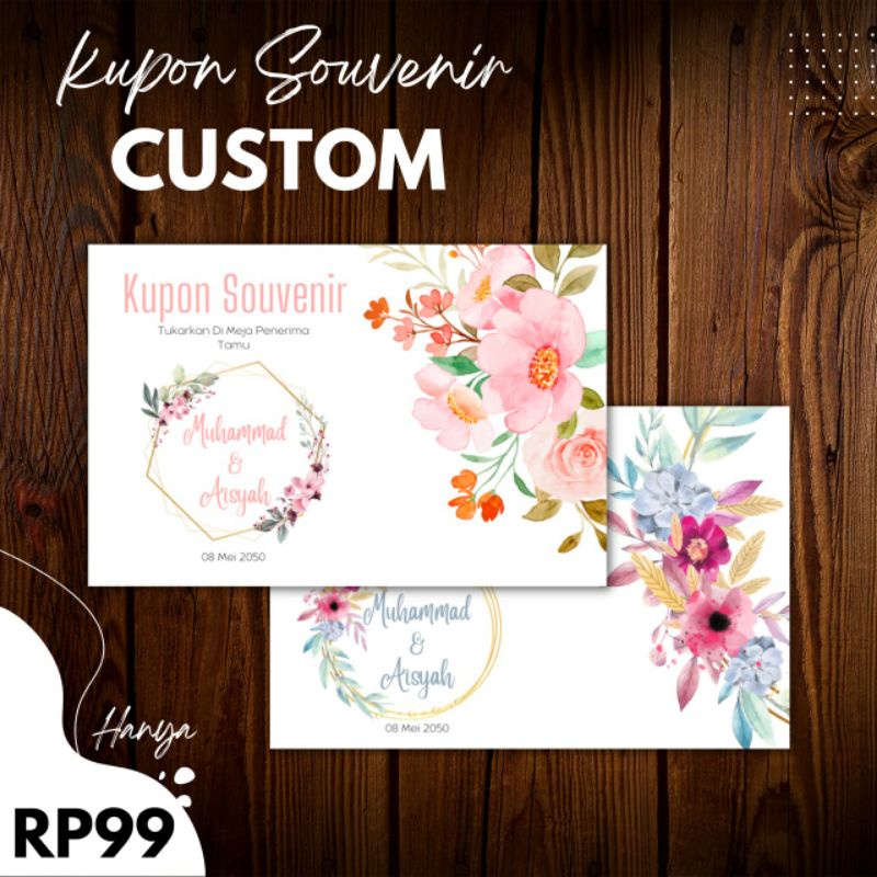 Kupon Pengambilan Souvenir Kartu Penukaran Souvenir Pernikahan Murah Custom Design Elegant