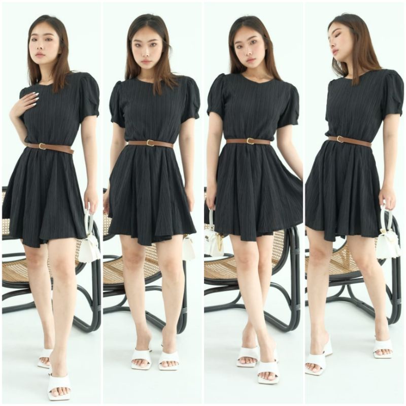 ⚡️ CLEARANCE SALE ♡ PREMIUM ♡ ORIGINAL ! CARROL PLEATED CRINKLE TEXTURE MINI DRESS WITH BELT