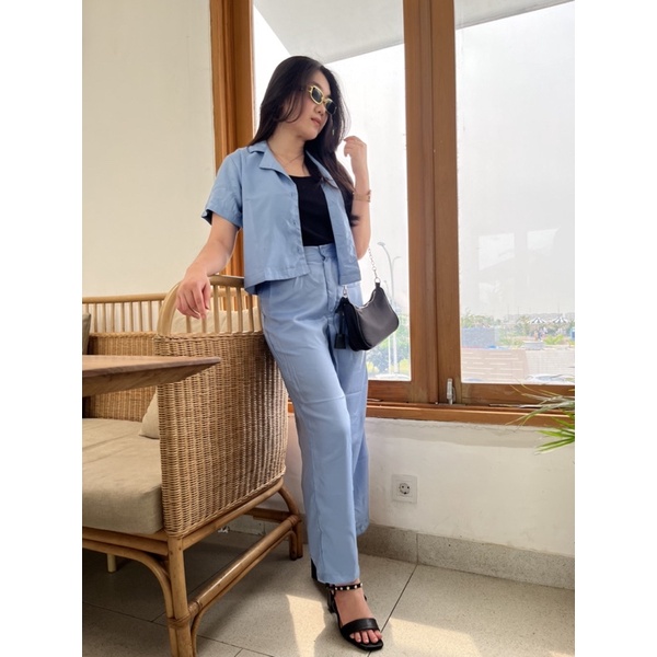 JOSHIN Kylie Oneset | Blazer Crop Celana Kulot Panjang - Setelan Kemeja Kerja