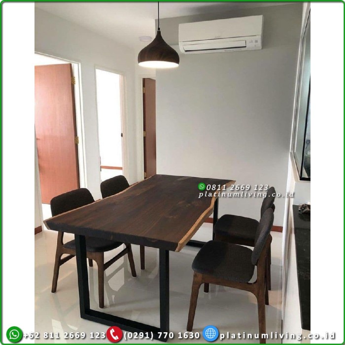 Meja Makan Trembesi 180x90 Kaki Besi 4 Kursi Meja Makan Modern Kursi 4