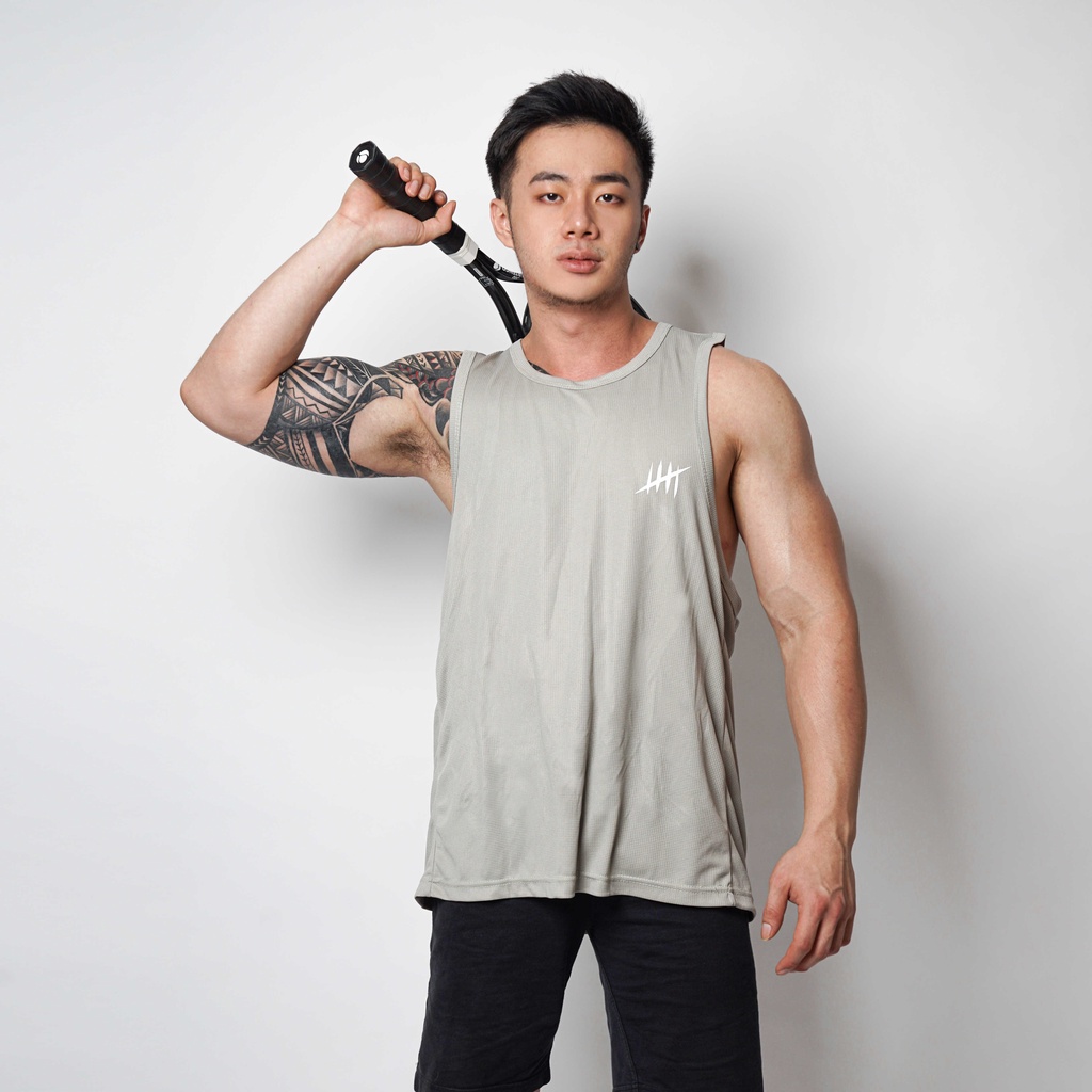 DONSON Sportswear Simple Low Cut T-back Singlet Dalaman Tanktop Olahraga Kasual Extra Fine Polyester Grey Jumbo