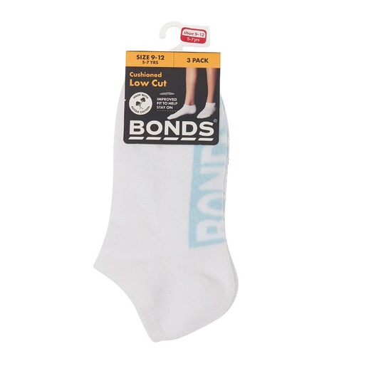 Bonds Low Cut Kids Socks isi 3 padang/Kids Logo Cushioned Low Cut 3 Pack/Kaos Kaki Anak Bonds/Bonds 