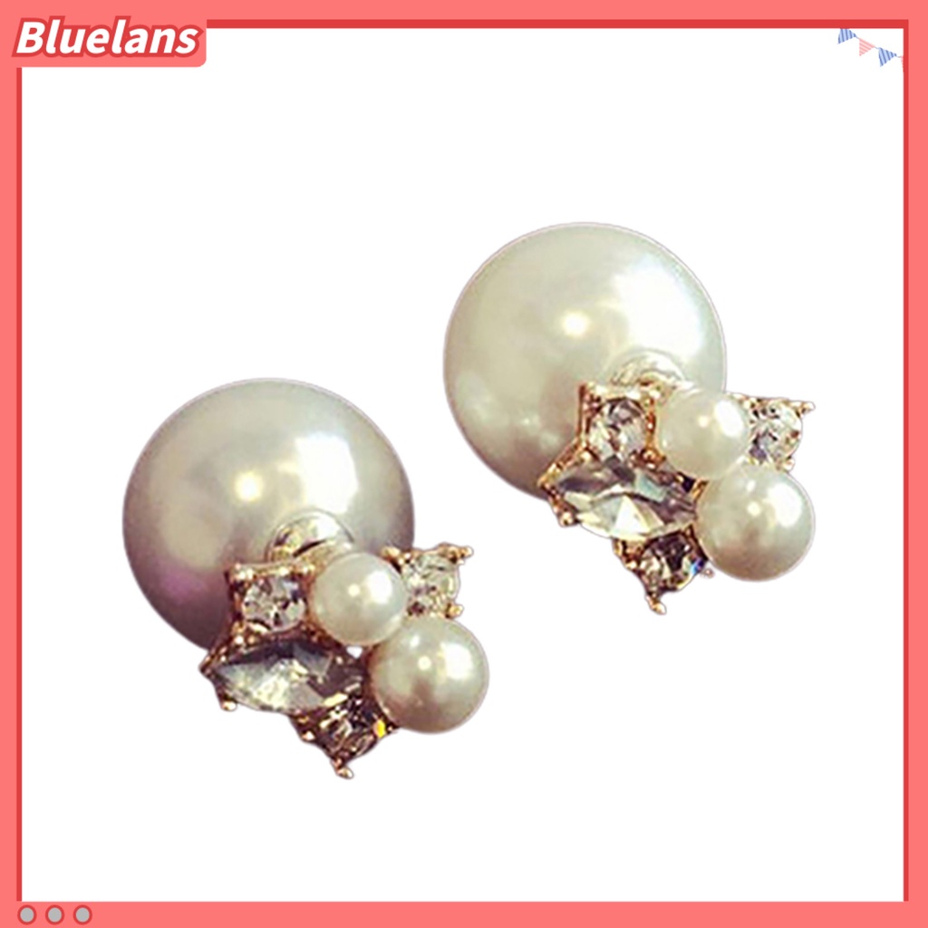 Bluelans Studs Earrings Rhinestone Decor Ear Decoration Exquisite Women Front Back Piercing Earing
