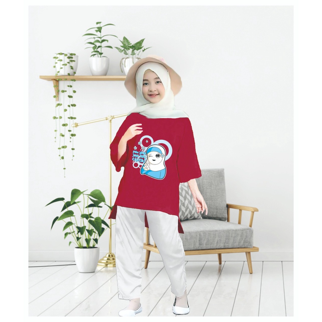 Tunik Anak Hijab Cantik Blue / Atasan Muslim Anak S, M, L