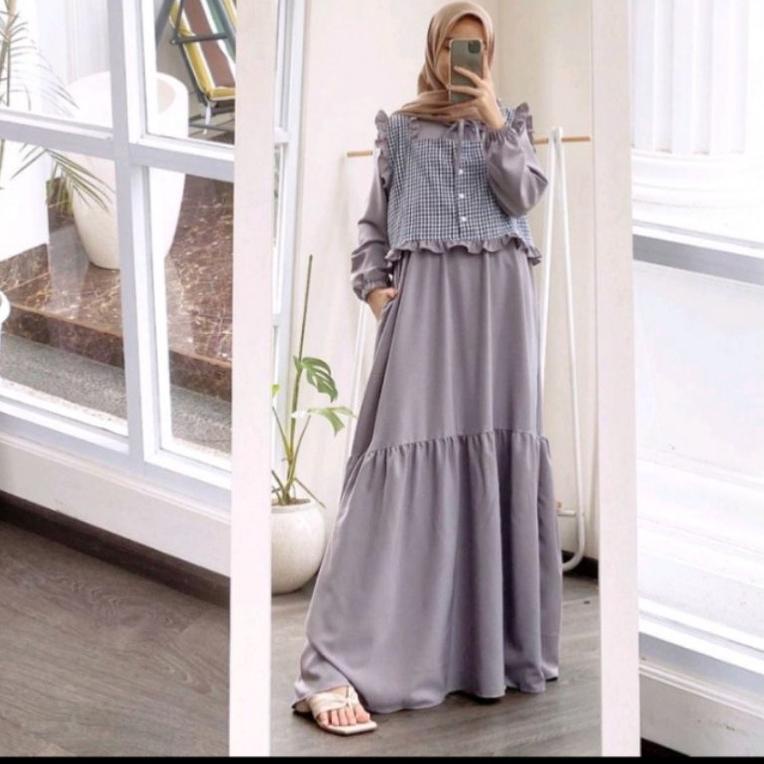 [KODE QCTIN] TRAND gamis remaja dress muslim rompi kotak kotak baju muslim LALA DRESS